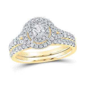 Golden Radiance Diamond Halo Bridal Wedding Ring Band Set - Splendid Jewellery