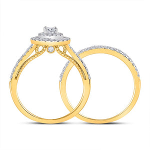 Golden Radiance Diamond Halo Bridal Wedding Ring Band Set - Splendid Jewellery