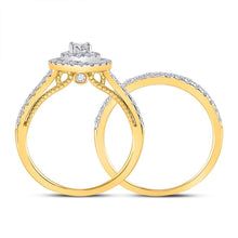 Load image into Gallery viewer, Golden Radiance Diamond Halo Bridal Wedding Ring Band Set - Splendid Jewellery