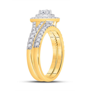 Golden Radiance Diamond Halo Bridal Wedding Ring Band Set - Splendid Jewellery