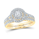 Golden Radiance Diamond Halo Bridal Wedding Ring Band Set - Splendid Jewellery