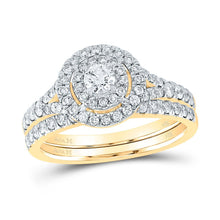 Load image into Gallery viewer, Golden Radiance Diamond Halo Bridal Wedding Ring Band Set - Splendid Jewellery
