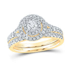 Golden Radiance Diamond Halo Bridal Wedding Ring Band Set - Splendid Jewellery