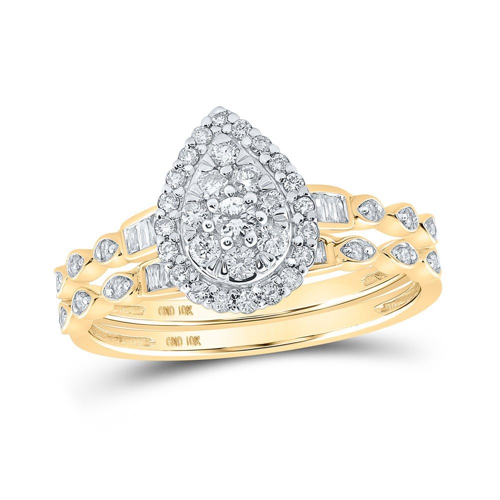 Golden Tears Diamond Wedding Ring Band Set - Splendid Jewellery
