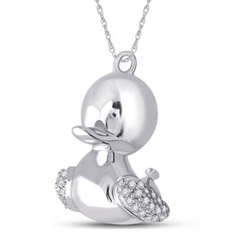 Graceful Flight: 10kt White Gold Diamond Duck Pendant - Splendid Jewellery