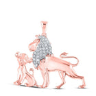 Graceful Lion Cub Diamond Pendant | 10kt Rose Gold Womens Round Diamond Lion Cub Animal Pendant 1/5 Cttw - Splendid Jewellery