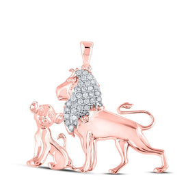 Graceful Lion Cub Diamond Pendant | 10kt Rose Gold Womens Round Diamond Lion Cub Animal Pendant 1/5 Cttw - Splendid Jewellery