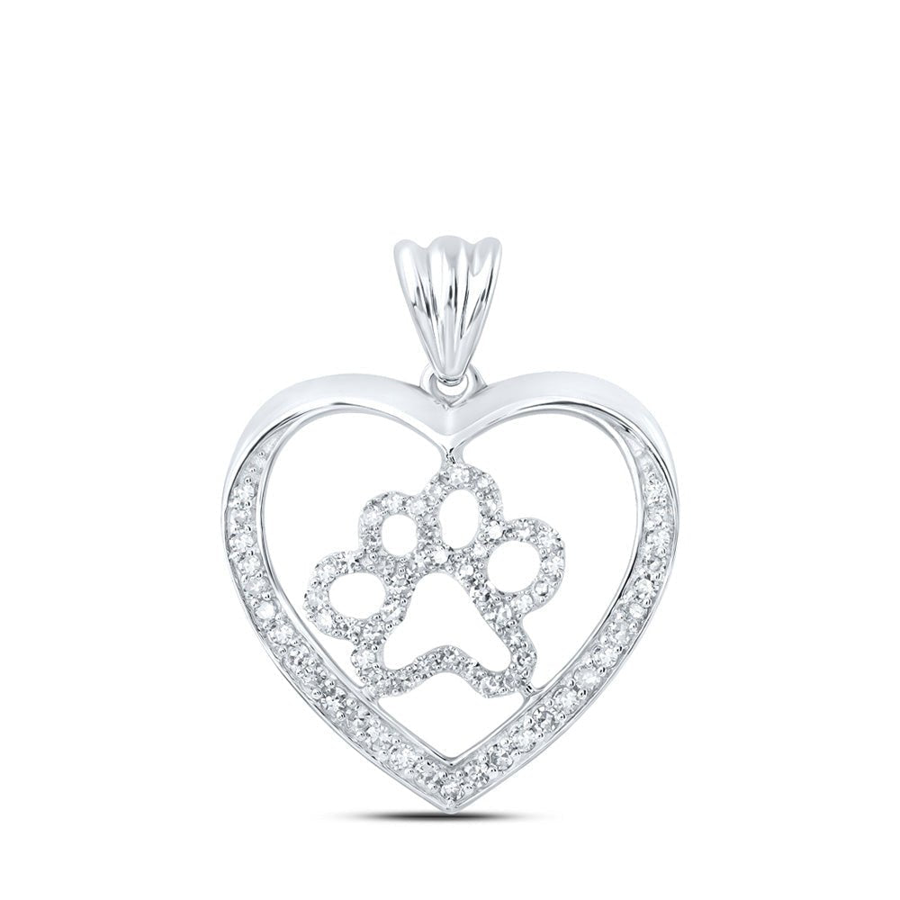 Heart of Devotion Diamond Pendant | 10kt White Gold Womens Round Diamond Paw Heart Pendant 1/3 Cttw - Splendid Jewellery