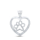 Heart of Devotion Diamond Pendant | 10kt White Gold Womens Round Diamond Paw Heart Pendant 1/3 Cttw - Splendid Jewellery