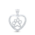 Heart of Devotion Diamond Pendant | 10kt White Gold Womens Round Diamond Paw Heart Pendant 1/3 Cttw - Splendid Jewellery