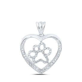 Heart of Devotion Diamond Pendant | 10kt White Gold Womens Round Diamond Paw Heart Pendant 1/3 Cttw - Splendid Jewellery