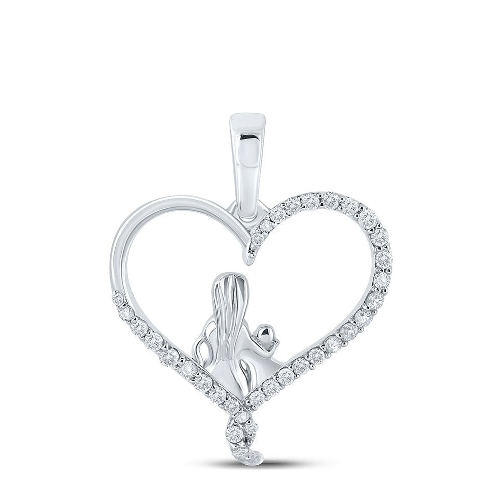 Heart of Love Diamond Pendant | 10kt White Gold Womens Round Diamond Mom Child Heart Pendant 1/5 Cttw | Splendid Jewellery - Splendid Jewellery