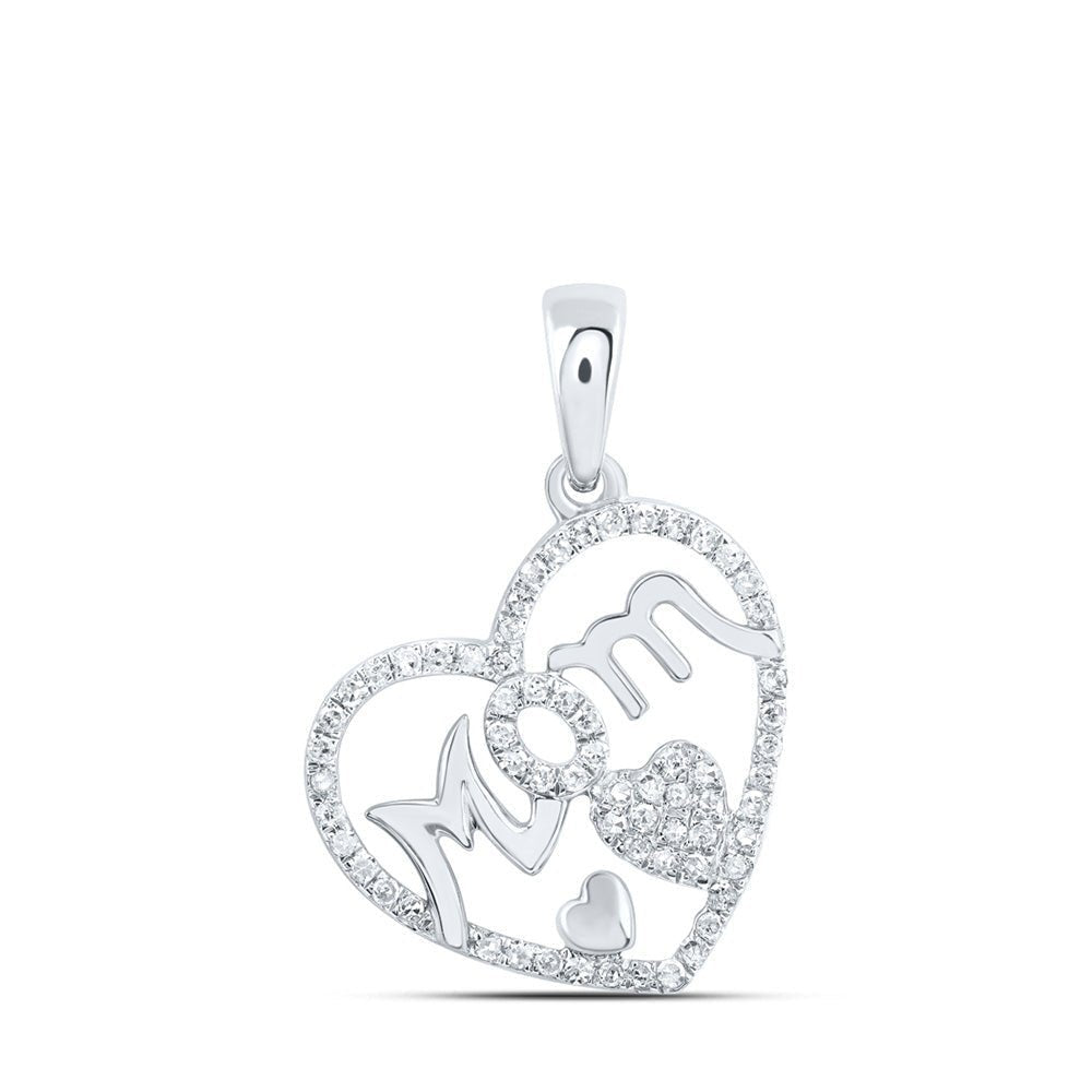 Heart of Love Diamond Pendant | 10kt White Gold Womens Round Diamond Mom Heart Pendant 1/3 Cttw - Splendid Jewellery