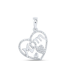 Heart of Love Diamond Pendant | 10kt White Gold Womens Round Diamond Mom Heart Pendant 1/3 Cttw - Splendid Jewellery