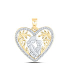 Heart of Love Diamond Pendant | 10kt Yellow Gold Womens Round Diamond Mom Child Heart Pendant 1/10 Cttw - Splendid Jewellery