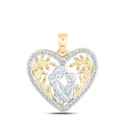 Heart of Love Diamond Pendant | 10kt Yellow Gold Womens Round Diamond Mom Child Heart Pendant 1/10 Cttw - Splendid Jewellery