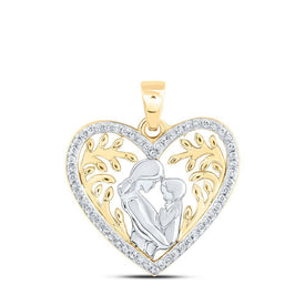 Heart of Love Diamond Pendant | 10kt Yellow Gold Womens Round Diamond Mom Child Heart Pendant 1/10 Cttw - Splendid Jewellery
