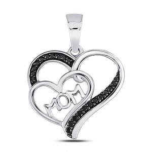 Heart of Love Diamond Pendant | Sterling Silver Round Black Diamond Mom Mother Heart Pendant 1/10 Cttw | Splendid Jewellery - Splendid Jewellery