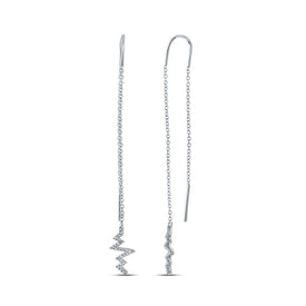 Heartbeat Sparkle: 14kt White Gold Diamond Threader Dangle Earrings - Splendid Jewellery