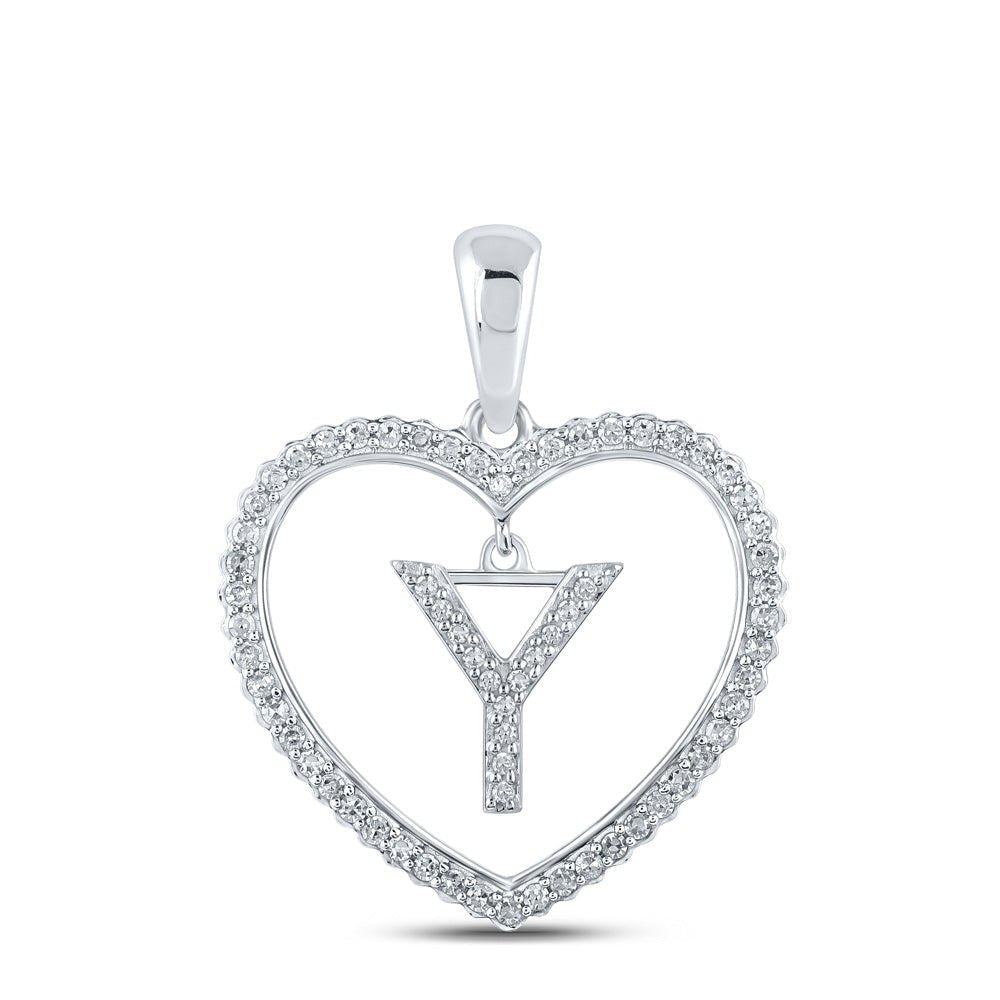 Heartfelt Brilliance: 10kt White Gold Diamond Initial & Letter Pendant - Splendid Jewellery