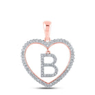 Heartfelt Diamond Initial Pendant | 10kt Rose Gold Womens Round Diamond B Letter Pendant 1/4 Cttw - Splendid Jewellery