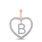 Heartfelt Diamond Initial Pendant | 10kt Rose Gold Womens Round Diamond B Letter Pendant 1/4 Cttw - Splendid Jewellery