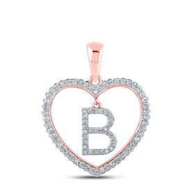 Heartfelt Diamond Initial Pendant | 10kt Rose Gold Womens Round Diamond B Letter Pendant 1/4 Cttw - Splendid Jewellery