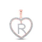 Heartfelt Diamond Initial Pendant | 10kt Rose Gold Womens Round Diamond Heart R Letter Pendant 1/4 Cttw | Splendid Jewellery - Splendid Jewellery