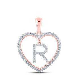 Heartfelt Diamond Initial Pendant | 10kt Rose Gold Womens Round Diamond Heart R Letter Pendant 1/4 Cttw | Splendid Jewellery - Splendid Jewellery