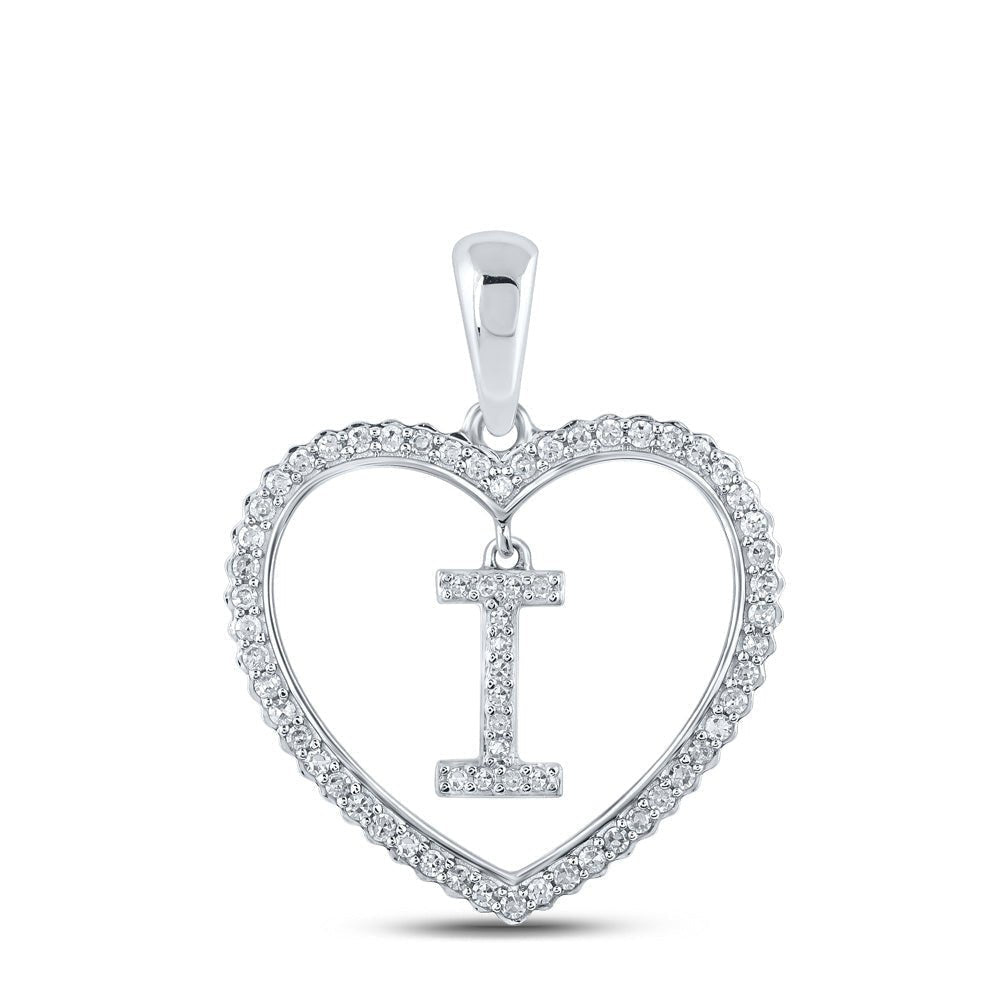 Heartfelt Diamond Initial Pendant - 10kt White Gold Womens Round Diamond Heart I Letter Pendant 1/4 Cttw - Splendid Jewellery