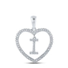 Heartfelt Diamond Initial Pendant - 10kt White Gold Womens Round Diamond Heart I Letter Pendant 1/4 Cttw - Splendid Jewellery