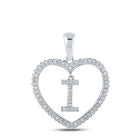 Heartfelt Diamond Initial Pendant - 10kt White Gold Womens Round Diamond Heart I Letter Pendant 1/4 Cttw - Splendid Jewellery