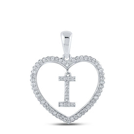 Heartfelt Diamond Initial Pendant - 10kt White Gold Womens Round Diamond Heart I Letter Pendant 1/4 Cttw - Splendid Jewellery