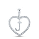 Heartfelt Diamond Initial Pendant - 10kt White Gold Womens Round Diamond J Letter Pendant 1/4 Cttw - Splendid Jewellery