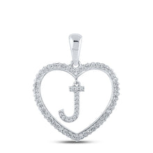 Load image into Gallery viewer, Heartfelt Diamond Initial Pendant - 10kt White Gold Womens Round Diamond J Letter Pendant 1/4 Cttw - Splendid Jewellery