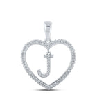 Heartfelt Diamond Initial Pendant - 10kt White Gold Womens Round Diamond J Letter Pendant 1/4 Cttw - Splendid Jewellery