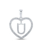 Heartfelt Diamond Initial Pendant - 10kt White Gold Womens Round Diamond U Letter Pendant 1/4 Cttw - Splendid Jewellery
