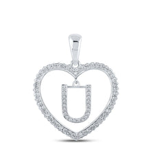 Load image into Gallery viewer, Heartfelt Diamond Initial Pendant - 10kt White Gold Womens Round Diamond U Letter Pendant 1/4 Cttw - Splendid Jewellery