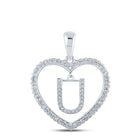 Heartfelt Diamond Initial Pendant - 10kt White Gold Womens Round Diamond U Letter Pendant 1/4 Cttw - Splendid Jewellery