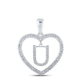 Heartfelt Diamond Initial Pendant - 10kt White Gold Womens Round Diamond U Letter Pendant 1/4 Cttw - Splendid Jewellery
