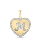 Heartfelt Diamond Initial Pendant | 10kt Yellow Gold Womens Round Diamond M Letter Pendant 1/4 Cttw - Splendid Jewellery