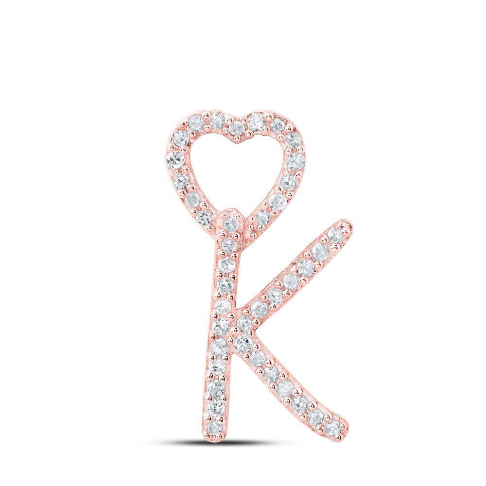 Heartfelt Initial Love Pendant | 10kt Rose Gold Womens Round Diamond K Heart Letter Pendant 1/8 Cttw | Splendid Jewellery - Splendid Jewellery