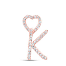 Load image into Gallery viewer, Heartfelt Initial Love Pendant | 10kt Rose Gold Womens Round Diamond K Heart Letter Pendant 1/8 Cttw | Splendid Jewellery - Splendid Jewellery