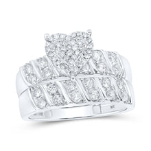 Load image into Gallery viewer, Heartfelt Love: 10kt White Gold His Hers Round Diamond Heart Matching Wedding Set - Splendid Jewellery