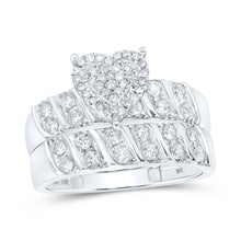 Load image into Gallery viewer, Heartfelt Love: 10kt White Gold His Hers Round Diamond Heart Matching Wedding Set - Alternate view 3 from Splendid Jewellery