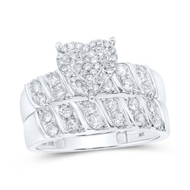 Heartfelt Love: 10kt White Gold His Hers Round Diamond Heart Matching Wedding Set - Alternate view 3 from Splendid Jewellery