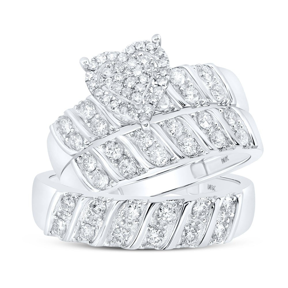 Heartfelt Love: 10kt White Gold His Hers Round Diamond Heart Matching Wedding Set - Splendid Jewellery