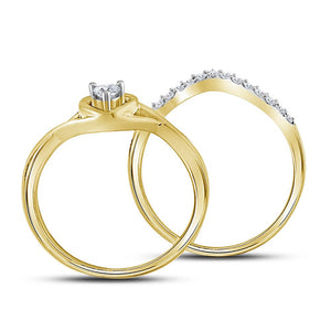 Heartfelt Love: 10kt Yellow Gold Diamond Heart Bridal Wedding Ring Band Set - Splendid Jewellery