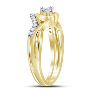 Heartfelt Love: 10kt Yellow Gold Diamond Heart Bridal Wedding Ring Band Set - Splendid Jewellery