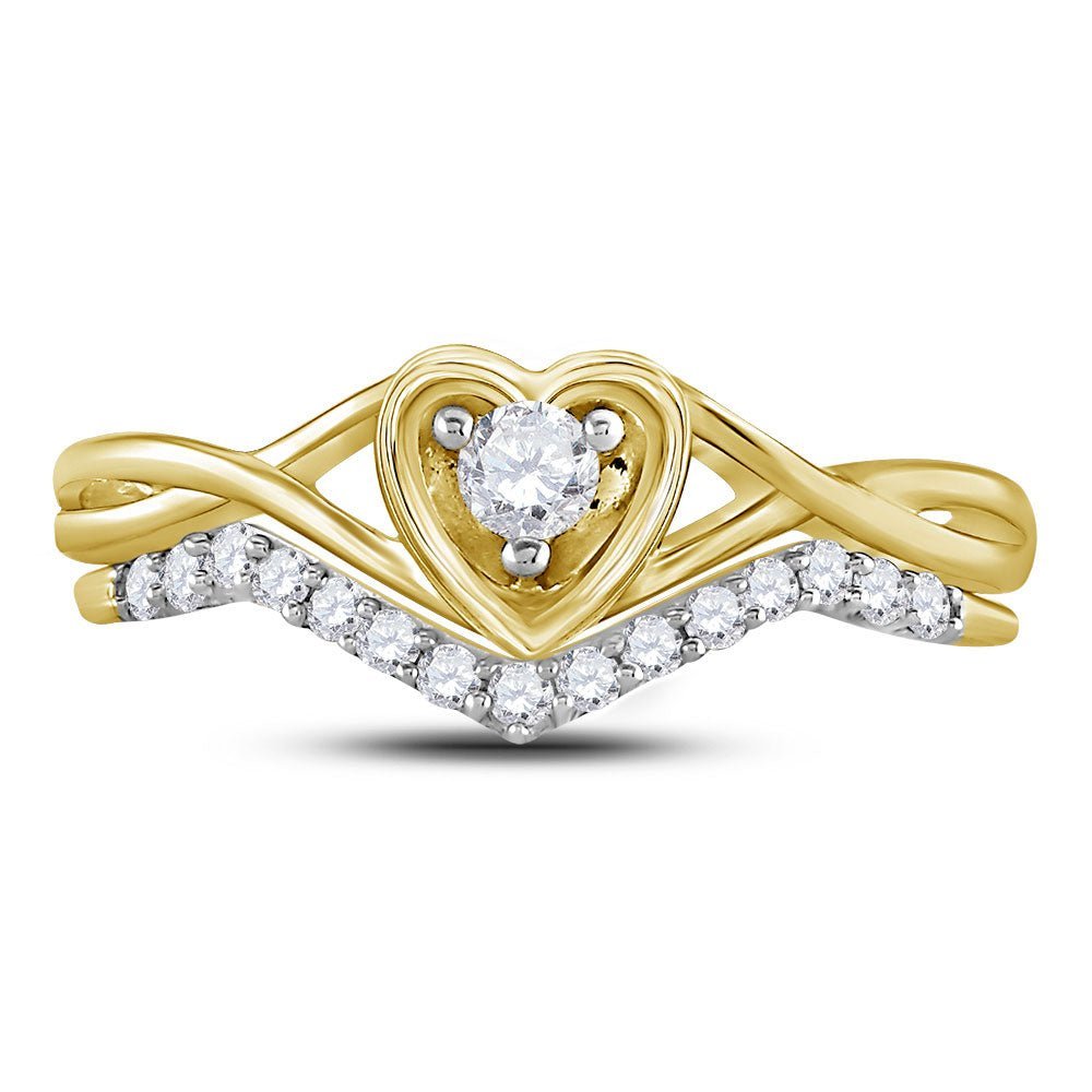 Heartfelt Love: 10kt Yellow Gold Diamond Heart Bridal Wedding Ring Band Set - Splendid Jewellery